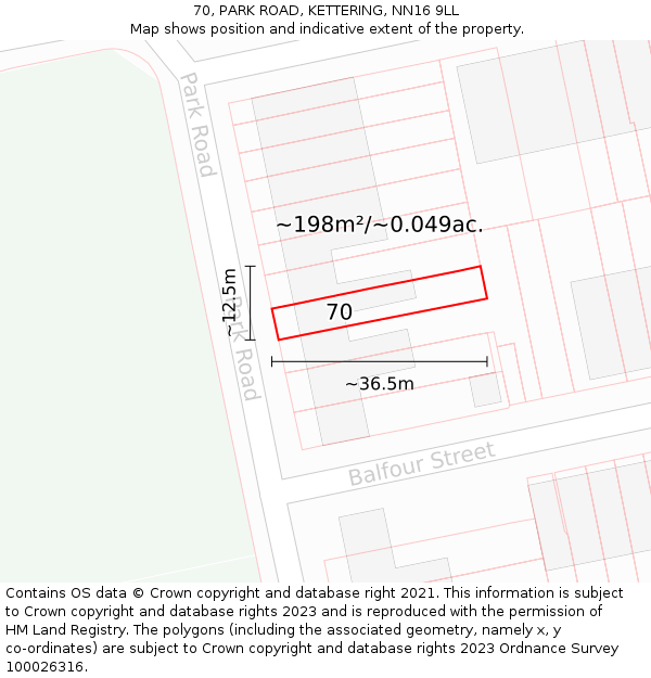 70, PARK ROAD, KETTERING, NN16 9LL: Plot and title map