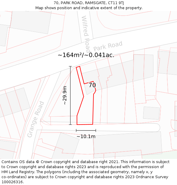 70, PARK ROAD, RAMSGATE, CT11 9TJ: Plot and title map