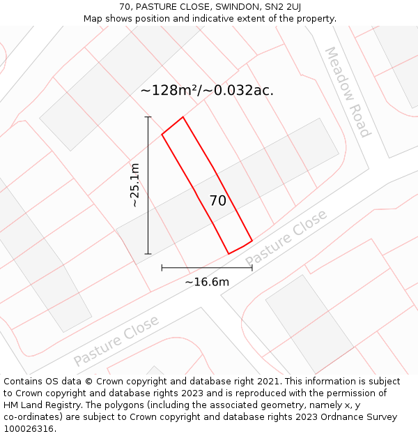 70, PASTURE CLOSE, SWINDON, SN2 2UJ: Plot and title map