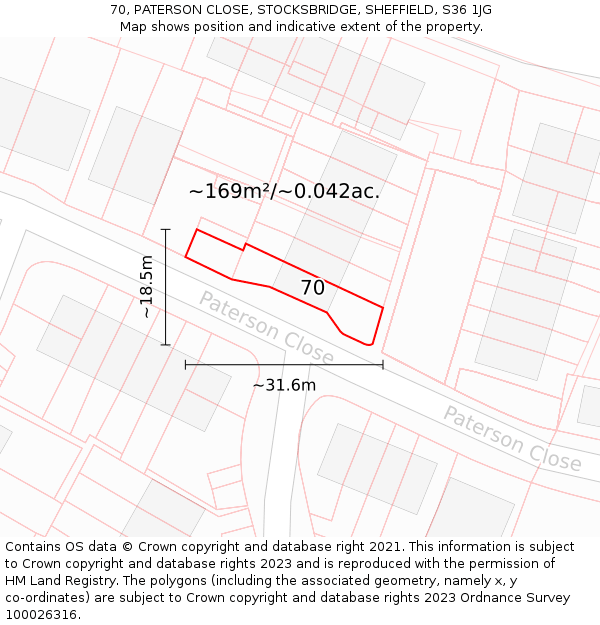 70, PATERSON CLOSE, STOCKSBRIDGE, SHEFFIELD, S36 1JG: Plot and title map