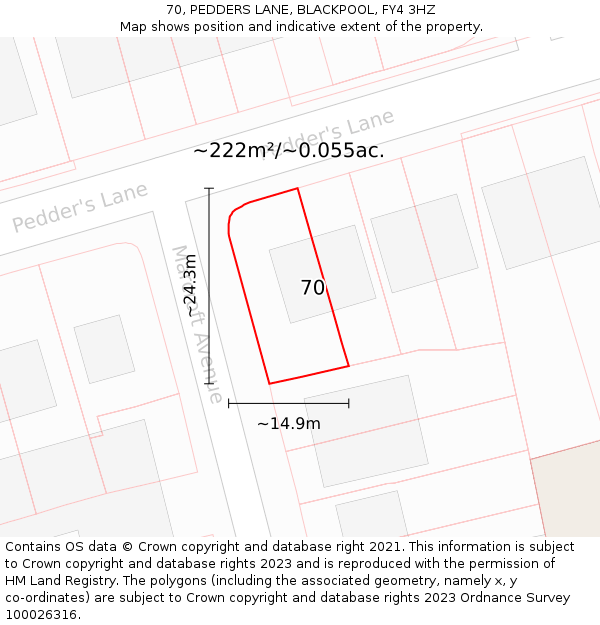 70, PEDDERS LANE, BLACKPOOL, FY4 3HZ: Plot and title map