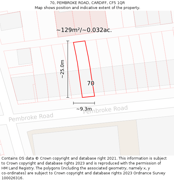 70, PEMBROKE ROAD, CARDIFF, CF5 1QR: Plot and title map
