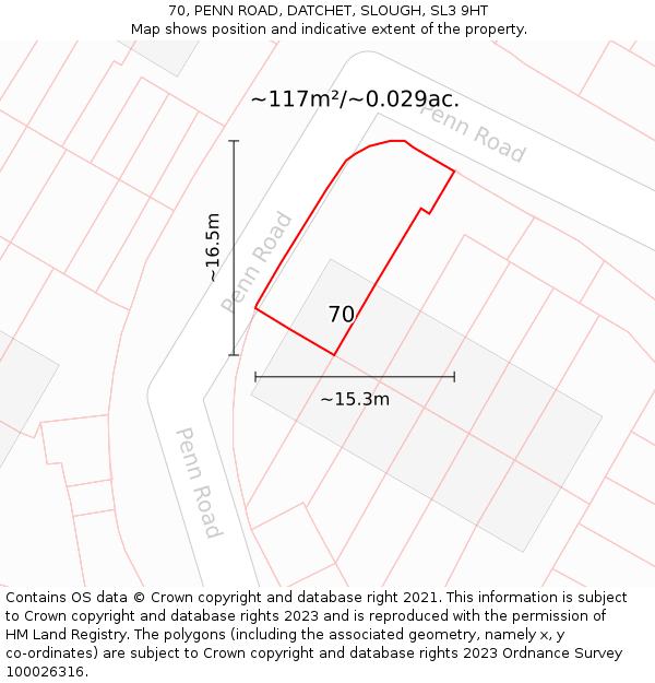 70, PENN ROAD, DATCHET, SLOUGH, SL3 9HT: Plot and title map