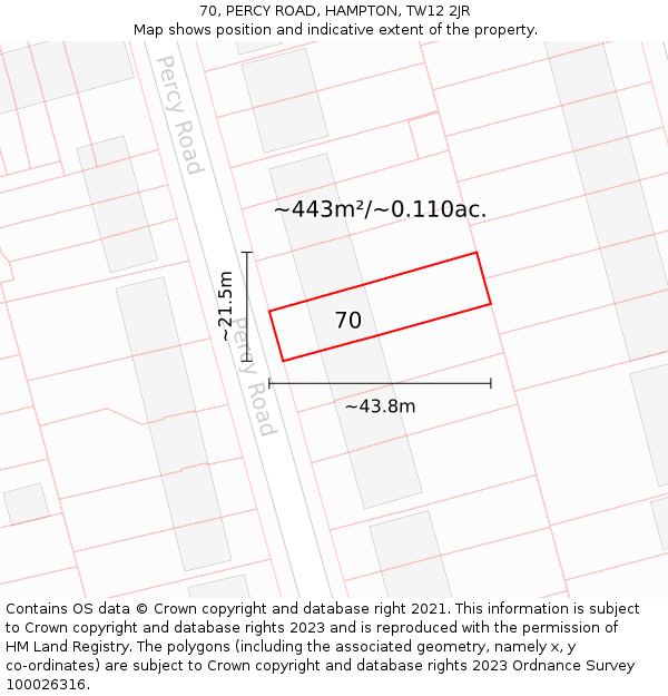 70, PERCY ROAD, HAMPTON, TW12 2JR: Plot and title map