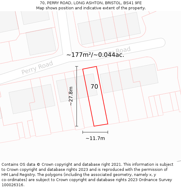 70, PERRY ROAD, LONG ASHTON, BRISTOL, BS41 9FE: Plot and title map