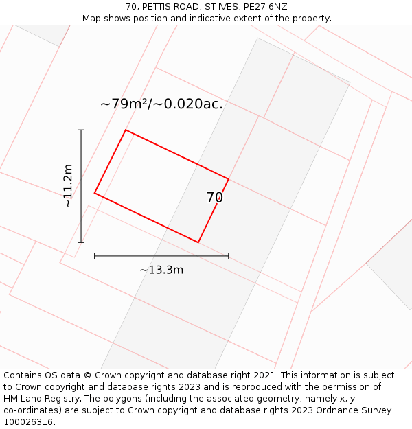 70, PETTIS ROAD, ST IVES, PE27 6NZ: Plot and title map