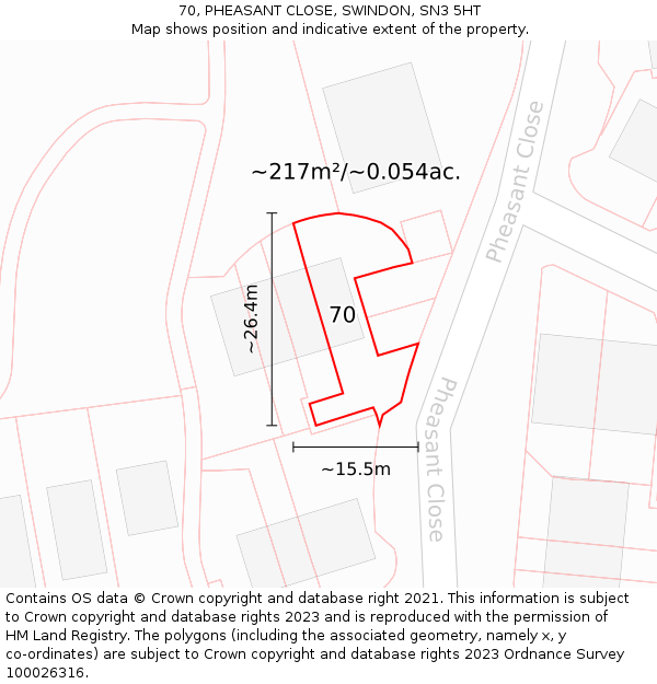 70, PHEASANT CLOSE, SWINDON, SN3 5HT: Plot and title map