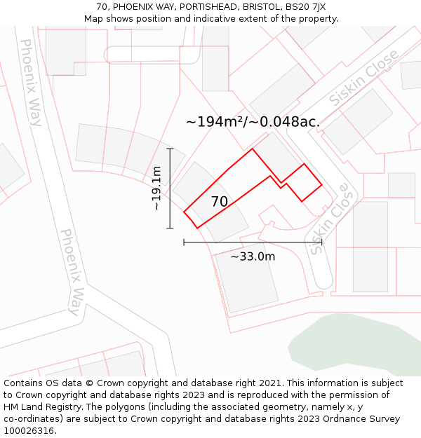 70, PHOENIX WAY, PORTISHEAD, BRISTOL, BS20 7JX: Plot and title map