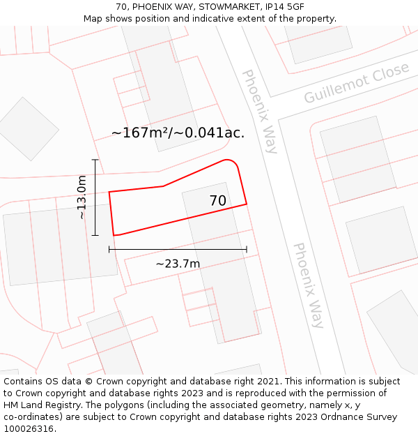 70, PHOENIX WAY, STOWMARKET, IP14 5GF: Plot and title map