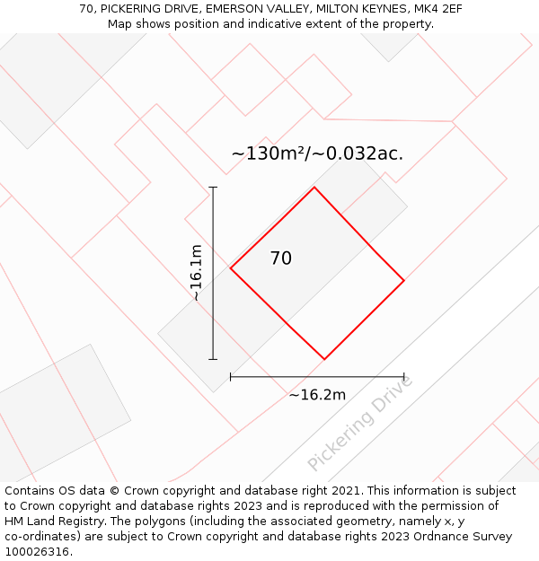 70, PICKERING DRIVE, EMERSON VALLEY, MILTON KEYNES, MK4 2EF: Plot and title map