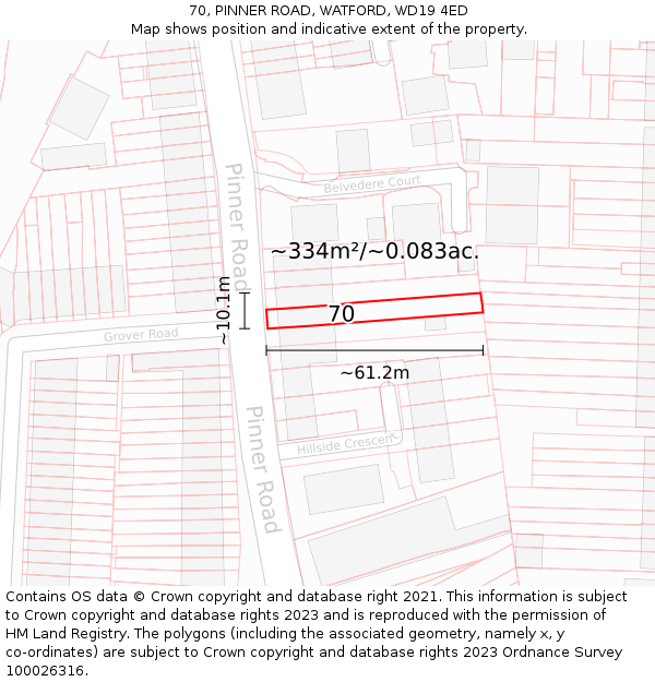 70, PINNER ROAD, WATFORD, WD19 4ED: Plot and title map