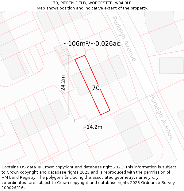 70, PIPPEN FIELD, WORCESTER, WR4 0LP: Plot and title map