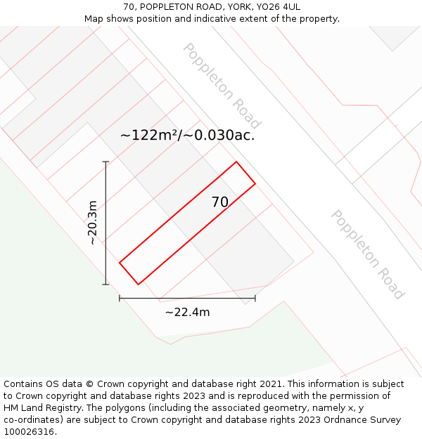 70, POPPLETON ROAD, YORK, YO26 4UL: Plot and title map
