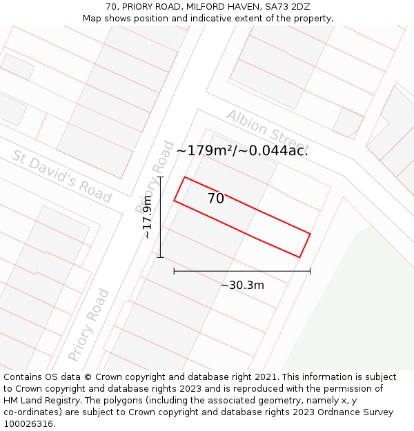 70, PRIORY ROAD, MILFORD HAVEN, SA73 2DZ: Plot and title map