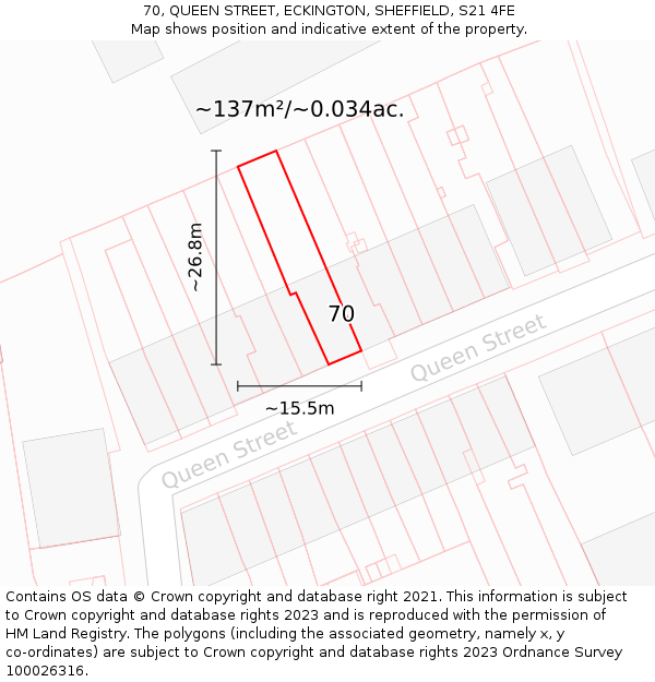 70, QUEEN STREET, ECKINGTON, SHEFFIELD, S21 4FE: Plot and title map