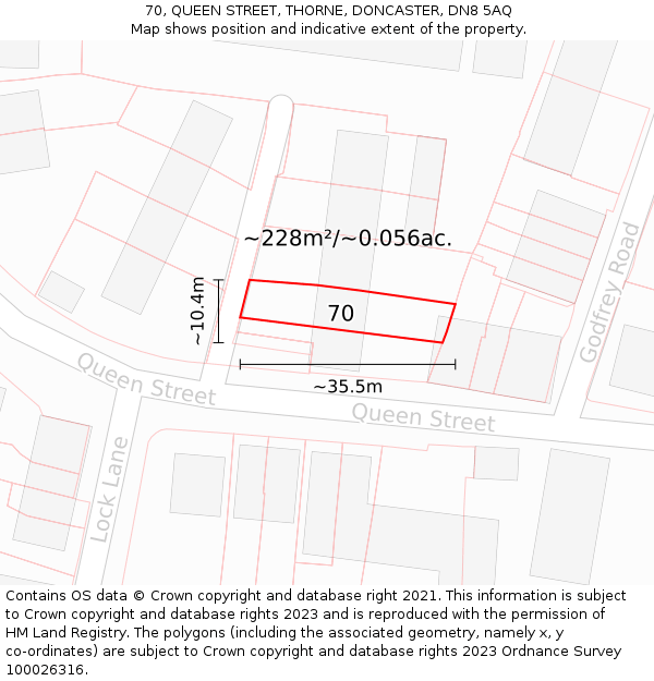 70, QUEEN STREET, THORNE, DONCASTER, DN8 5AQ: Plot and title map