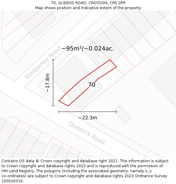 70, QUEENS ROAD, CROYDON, CR0 2PR: Plot and title map