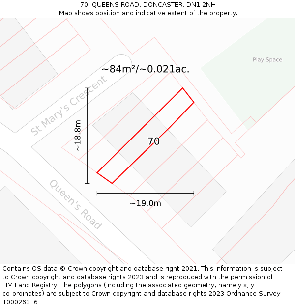 70, QUEENS ROAD, DONCASTER, DN1 2NH: Plot and title map