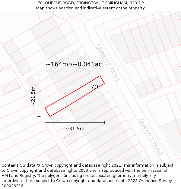 70, QUEENS ROAD, ERDINGTON, BIRMINGHAM, B23 7JP: Plot and title map