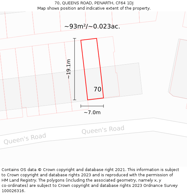70, QUEENS ROAD, PENARTH, CF64 1DJ: Plot and title map