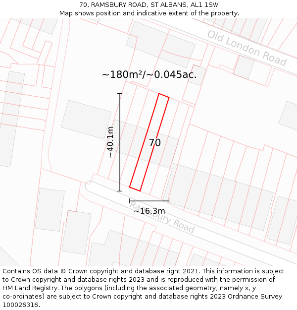 70, RAMSBURY ROAD, ST ALBANS, AL1 1SW: Plot and title map