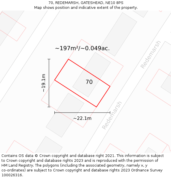 70, REDEMARSH, GATESHEAD, NE10 8PS: Plot and title map