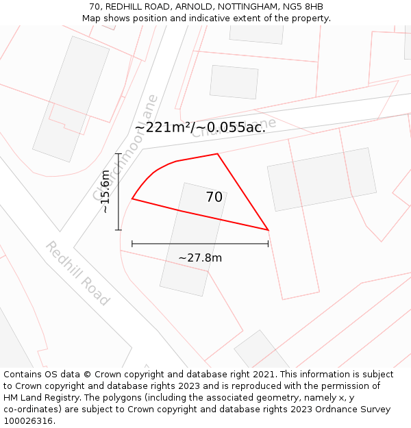70, REDHILL ROAD, ARNOLD, NOTTINGHAM, NG5 8HB: Plot and title map