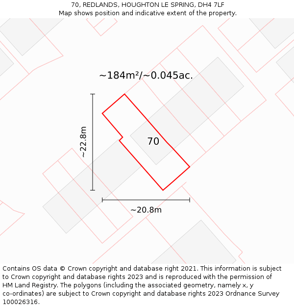 70, REDLANDS, HOUGHTON LE SPRING, DH4 7LF: Plot and title map