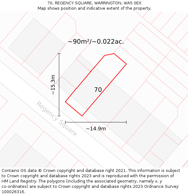 70, REGENCY SQUARE, WARRINGTON, WA5 0EX: Plot and title map
