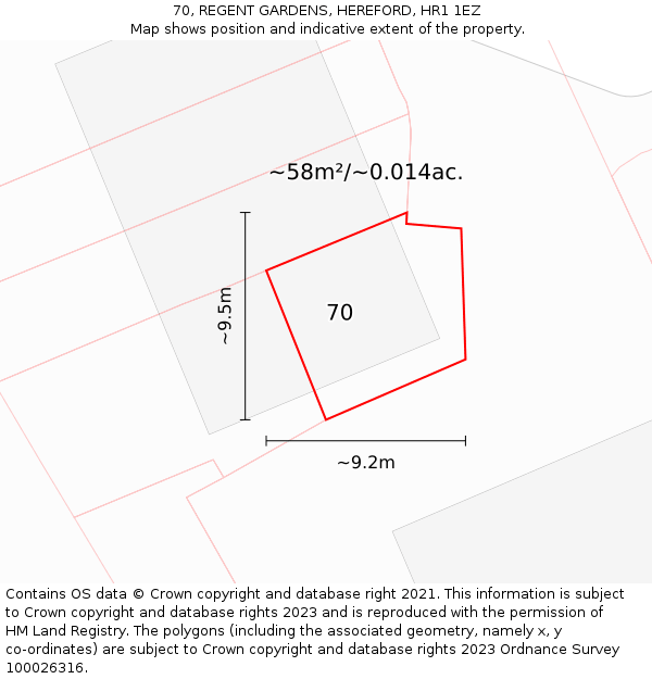70, REGENT GARDENS, HEREFORD, HR1 1EZ: Plot and title map