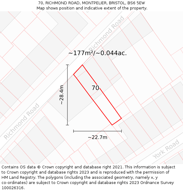 70, RICHMOND ROAD, MONTPELIER, BRISTOL, BS6 5EW: Plot and title map