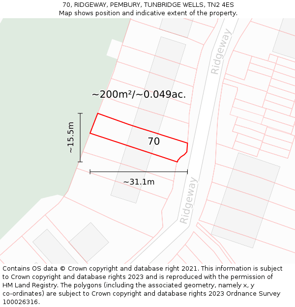 70, RIDGEWAY, PEMBURY, TUNBRIDGE WELLS, TN2 4ES: Plot and title map