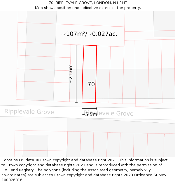70, RIPPLEVALE GROVE, LONDON, N1 1HT: Plot and title map