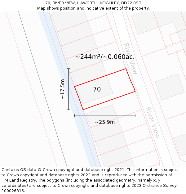 70, RIVER VIEW, HAWORTH, KEIGHLEY, BD22 8SB: Plot and title map