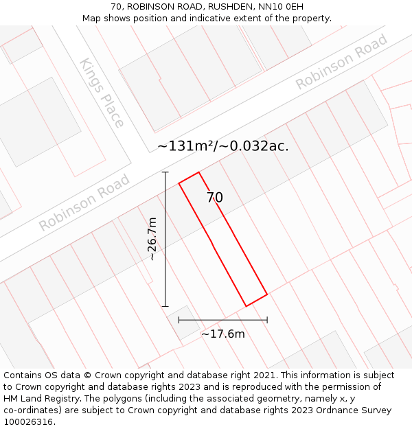 70, ROBINSON ROAD, RUSHDEN, NN10 0EH: Plot and title map