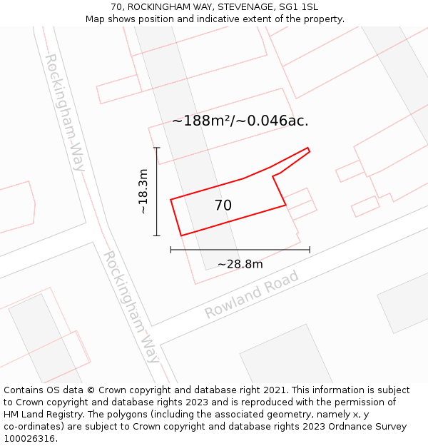 70, ROCKINGHAM WAY, STEVENAGE, SG1 1SL: Plot and title map