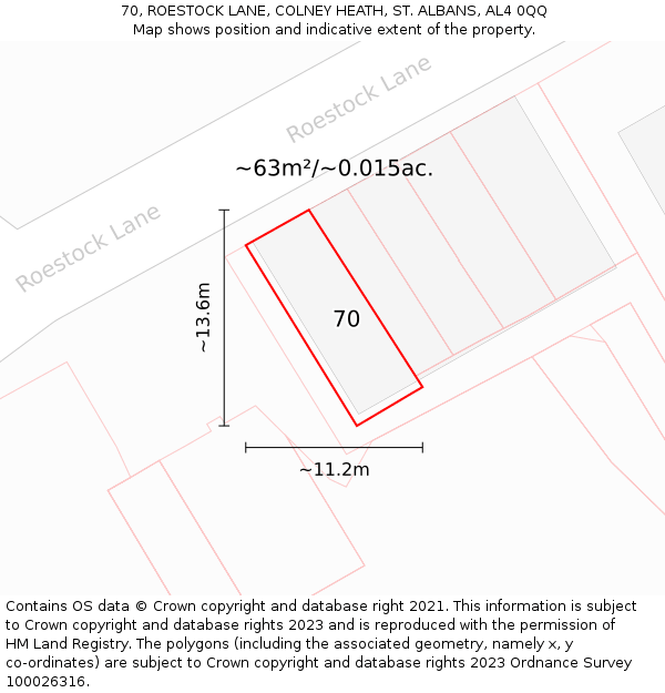 70, ROESTOCK LANE, COLNEY HEATH, ST. ALBANS, AL4 0QQ: Plot and title map