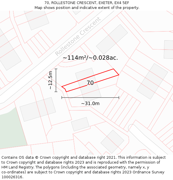 70, ROLLESTONE CRESCENT, EXETER, EX4 5EF: Plot and title map
