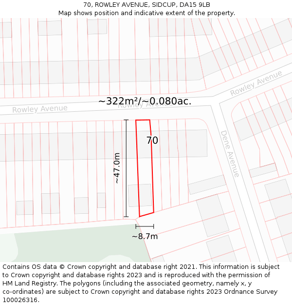 70, ROWLEY AVENUE, SIDCUP, DA15 9LB: Plot and title map