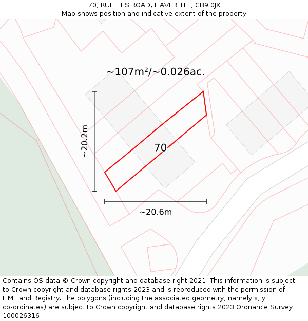 70, RUFFLES ROAD, HAVERHILL, CB9 0JX: Plot and title map