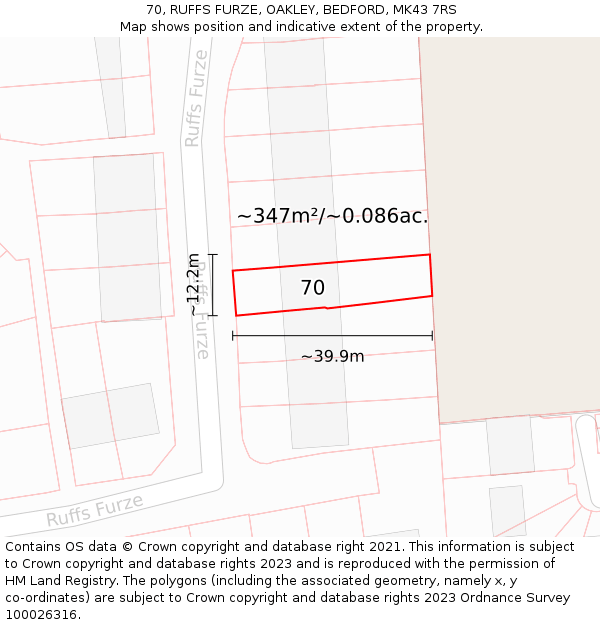 70, RUFFS FURZE, OAKLEY, BEDFORD, MK43 7RS: Plot and title map