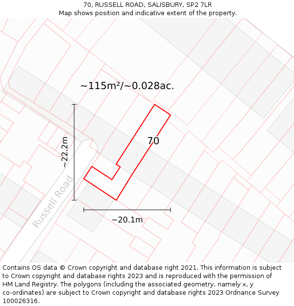 70, RUSSELL ROAD, SALISBURY, SP2 7LR: Plot and title map