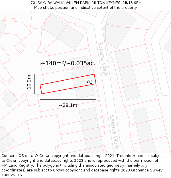 70, SAKURA WALK, WILLEN PARK, MILTON KEYNES, MK15 9EH: Plot and title map