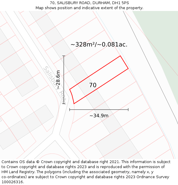 70, SALISBURY ROAD, DURHAM, DH1 5PS: Plot and title map