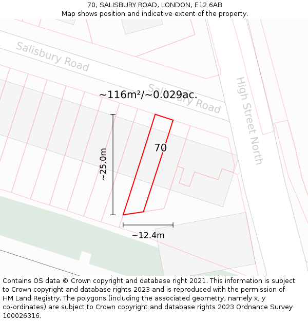 70, SALISBURY ROAD, LONDON, E12 6AB: Plot and title map