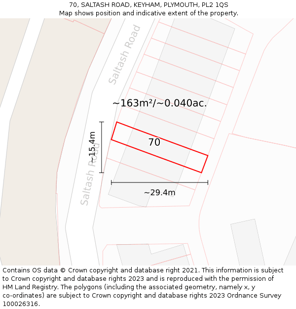 70, SALTASH ROAD, KEYHAM, PLYMOUTH, PL2 1QS: Plot and title map
