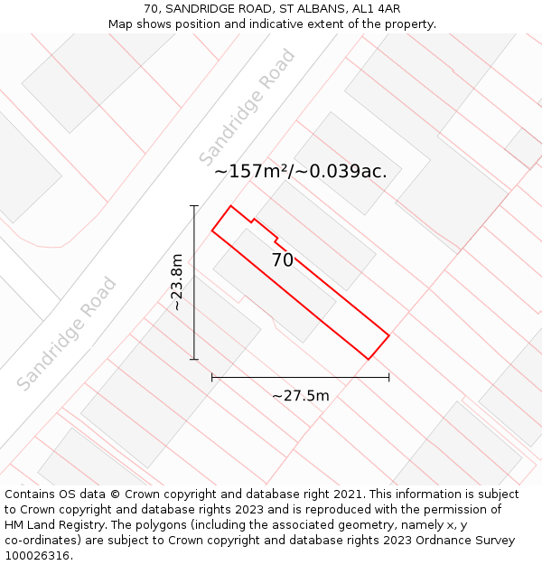 70, SANDRIDGE ROAD, ST ALBANS, AL1 4AR: Plot and title map