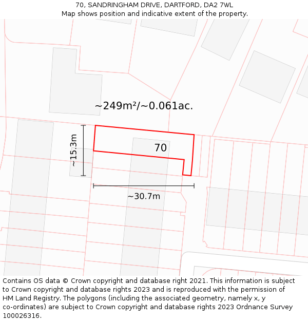 70, SANDRINGHAM DRIVE, DARTFORD, DA2 7WL: Plot and title map