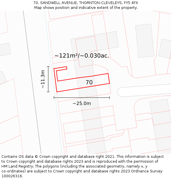 70, SANDWELL AVENUE, THORNTON-CLEVELEYS, FY5 4FX: Plot and title map