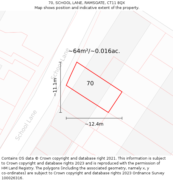 70, SCHOOL LANE, RAMSGATE, CT11 8QX: Plot and title map